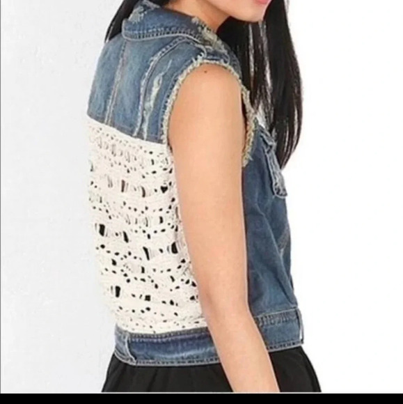 Free People Denim Crochet Back Vest XS - Picture 1 of 7